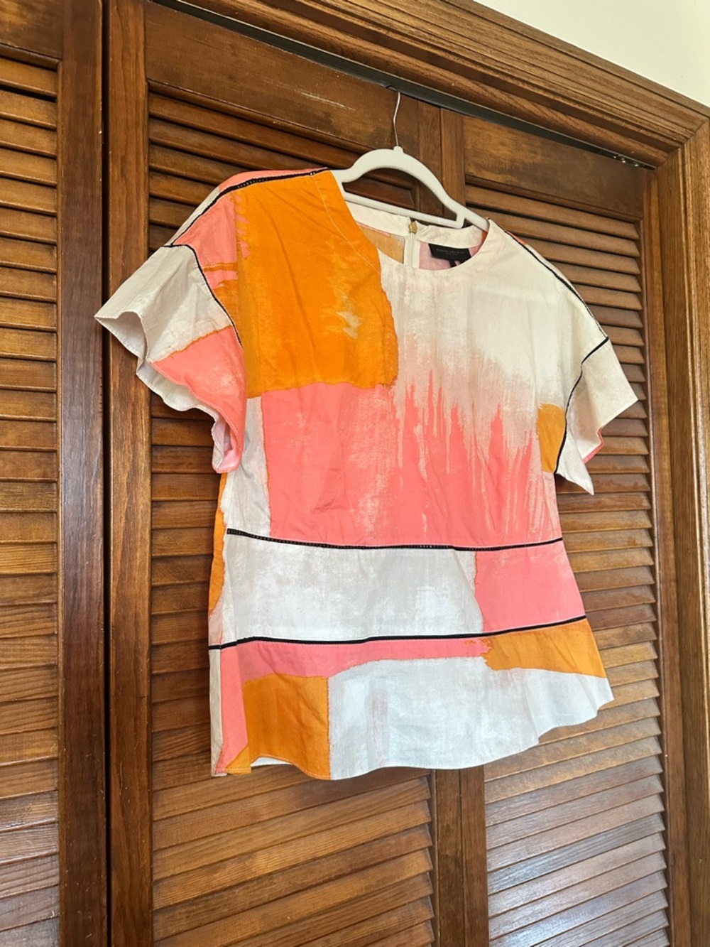 Donna Karan City Art abstract short sleeve blouse size small - Picture 4 of 9